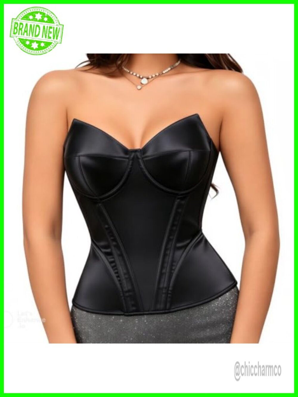 Satin Bustier Corset Top Strapless Lace Up Boned